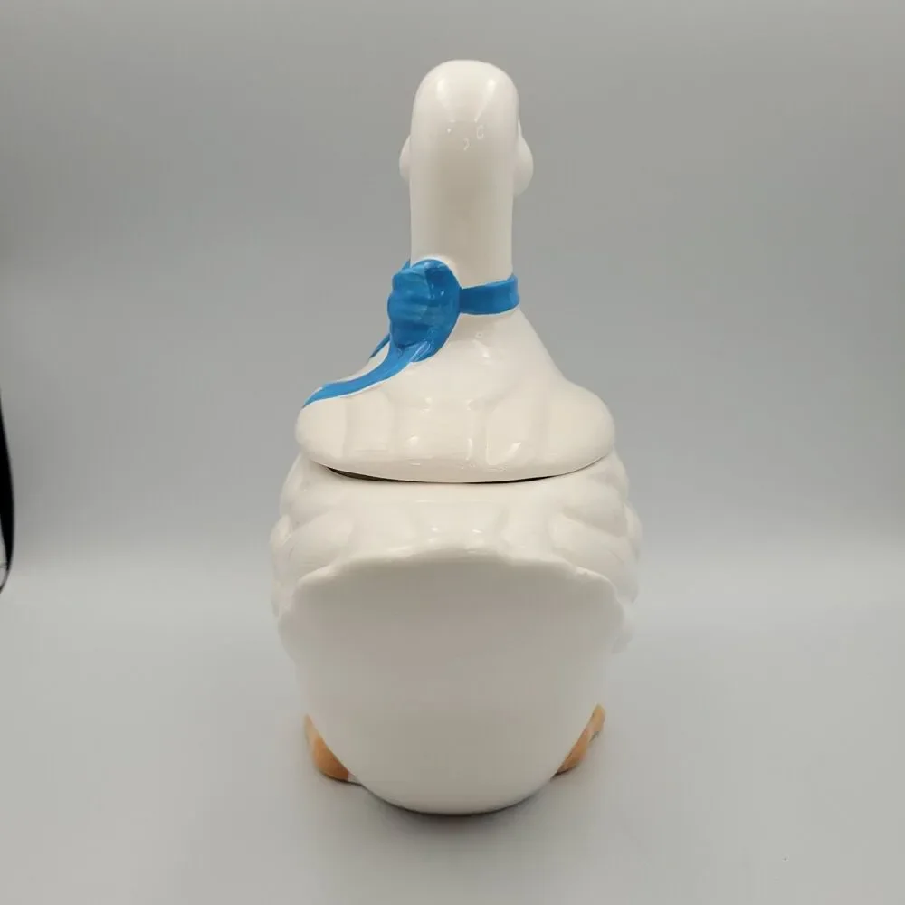 VTG White Goose Blue Bow Cookie Jar Cottage Farmhouse Country Granny 80s Kitchen